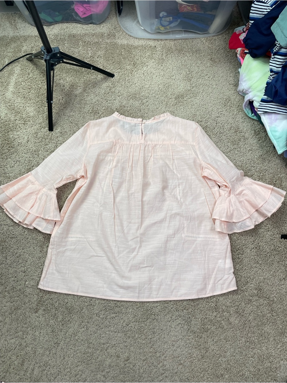 Loft Women’s Pale Pink Eyelet Yoke Peasant‎ Top - Picture 11 of 12